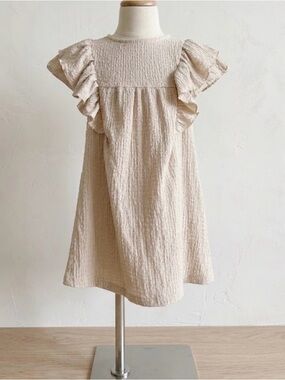ZARA Girls Textured Ruffle Dress - Cream - size 4-5